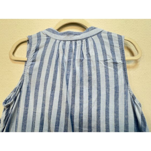 Crown & Ivy Womens Peplum Blouse Top Size M BlueStriped Sleeveless Linen Blend - Picture 12 of 12
